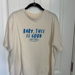 Cream T-Shirt with Blue Print